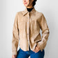 1990s Tan Suede Leather Snap Button Collared Shirt - Sz. Sm