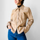 1990s Tan Suede Leather Snap Button Collared Shirt - Sz. Sm