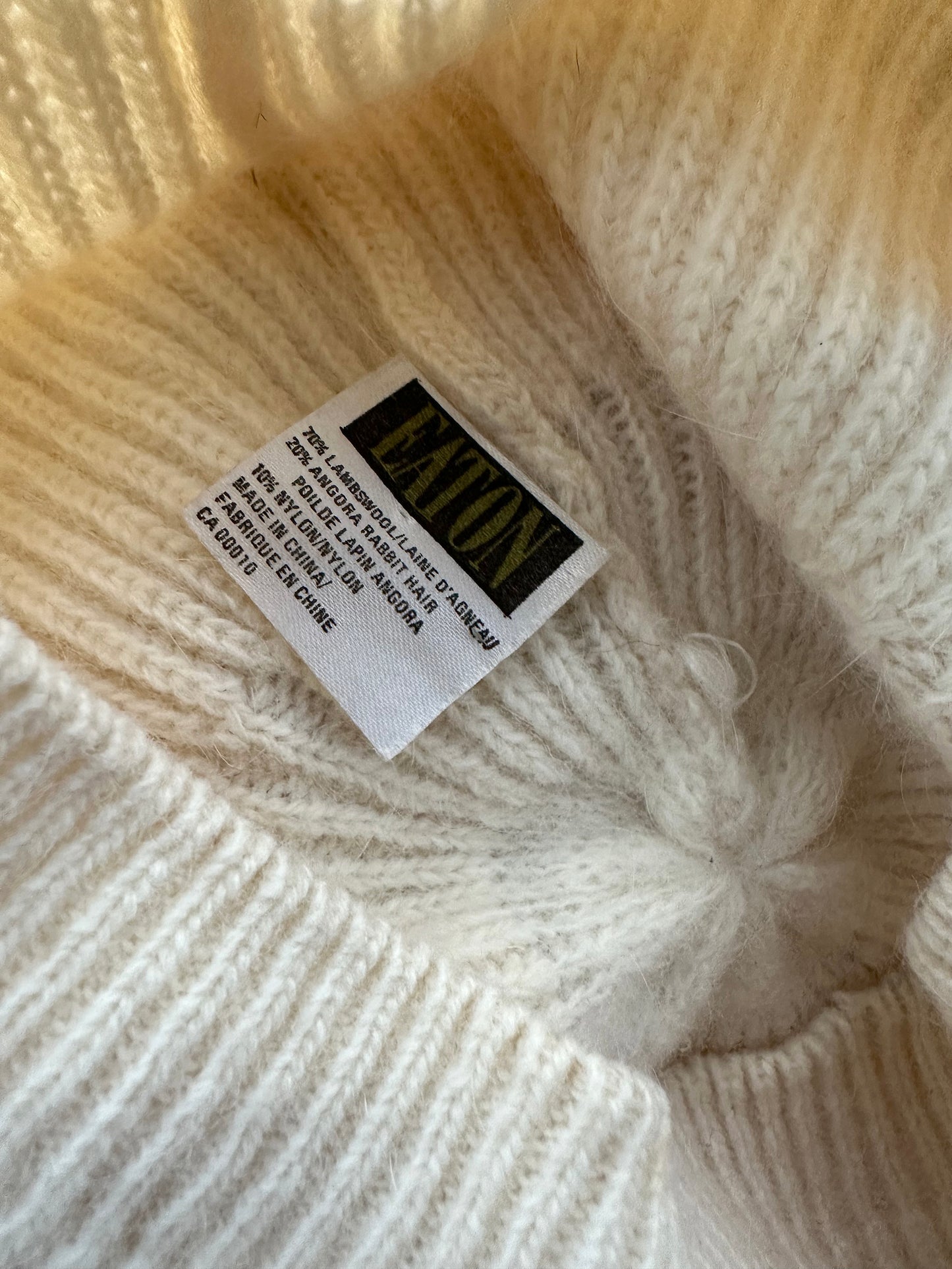 1980s EATON Cream and Grey Lambswool and Angora Knit Beret