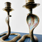 1960s Mid 20th Century Etched Hand-Painted Brass Cobra Candleholders Set