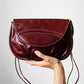 1970s Wine Red Leather Snap Button Velour Interior Shoulder-Bag Purse