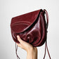 1970s Wine Red Leather Snap Button Velour Interior Shoulder-Bag Purse