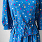 1970s - 1980s Blue Polka Dot Peplum Blouse and Skirt Set- Sz. XXS/XS