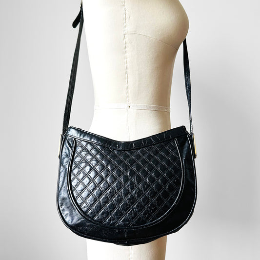 Black Padded Stitch Faux-Leather Adjustable Strap Crossbody Shoulder-Bag Purse