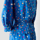 1970s - 1980s Blue Polka Dot Peplum Blouse and Skirt Set- Sz. XXS/XS