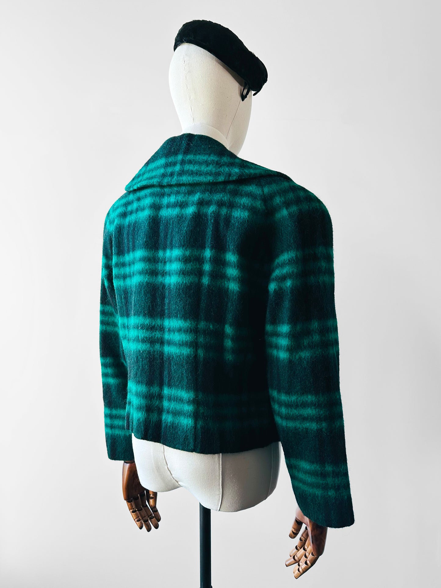 1980s Green Plaid Wool Crop Naha-Line Paris Jacket - Sz. S/M
