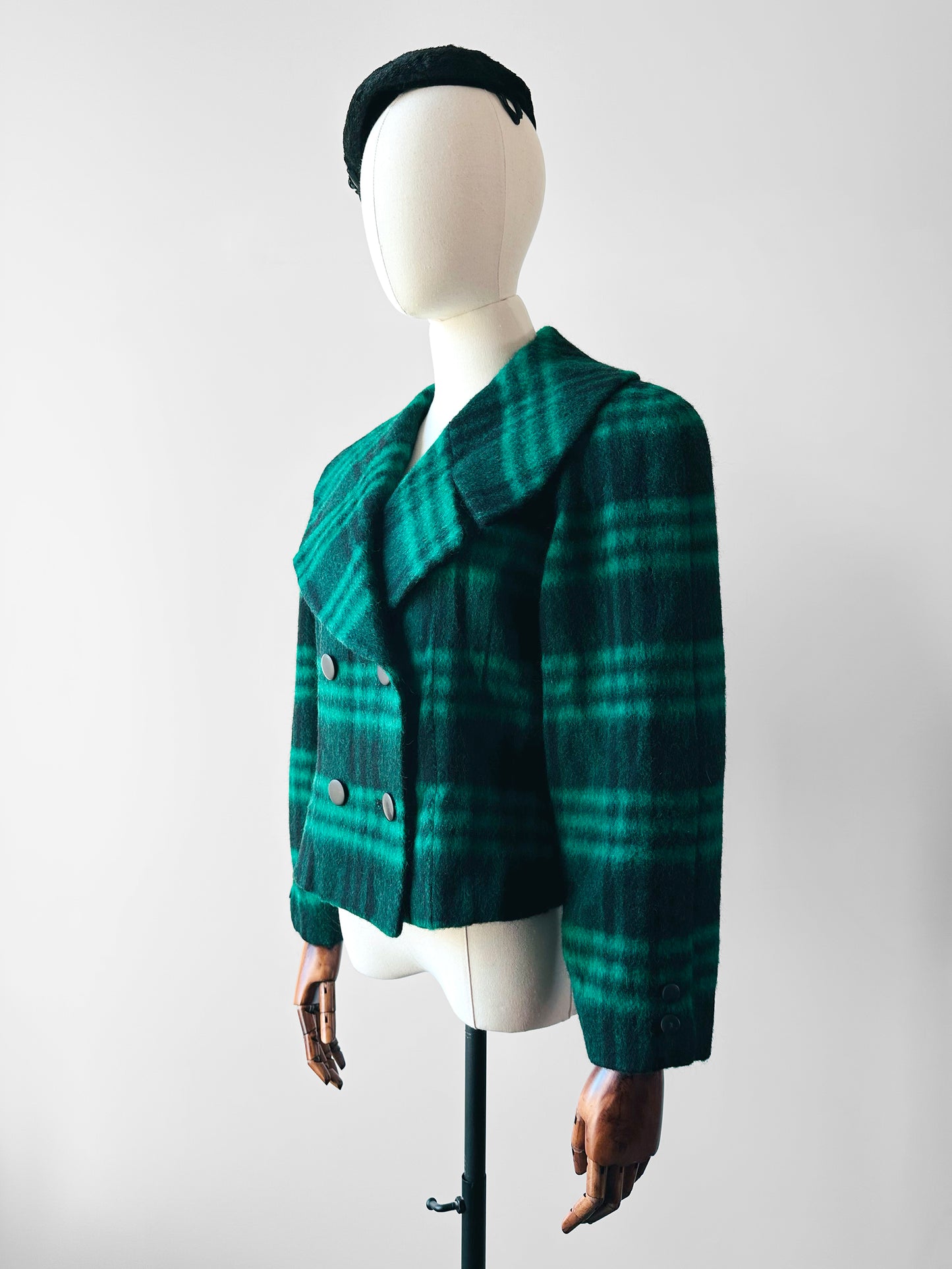 1980s Green Plaid Wool Crop Naha-Line Paris Jacket - Sz. S/M
