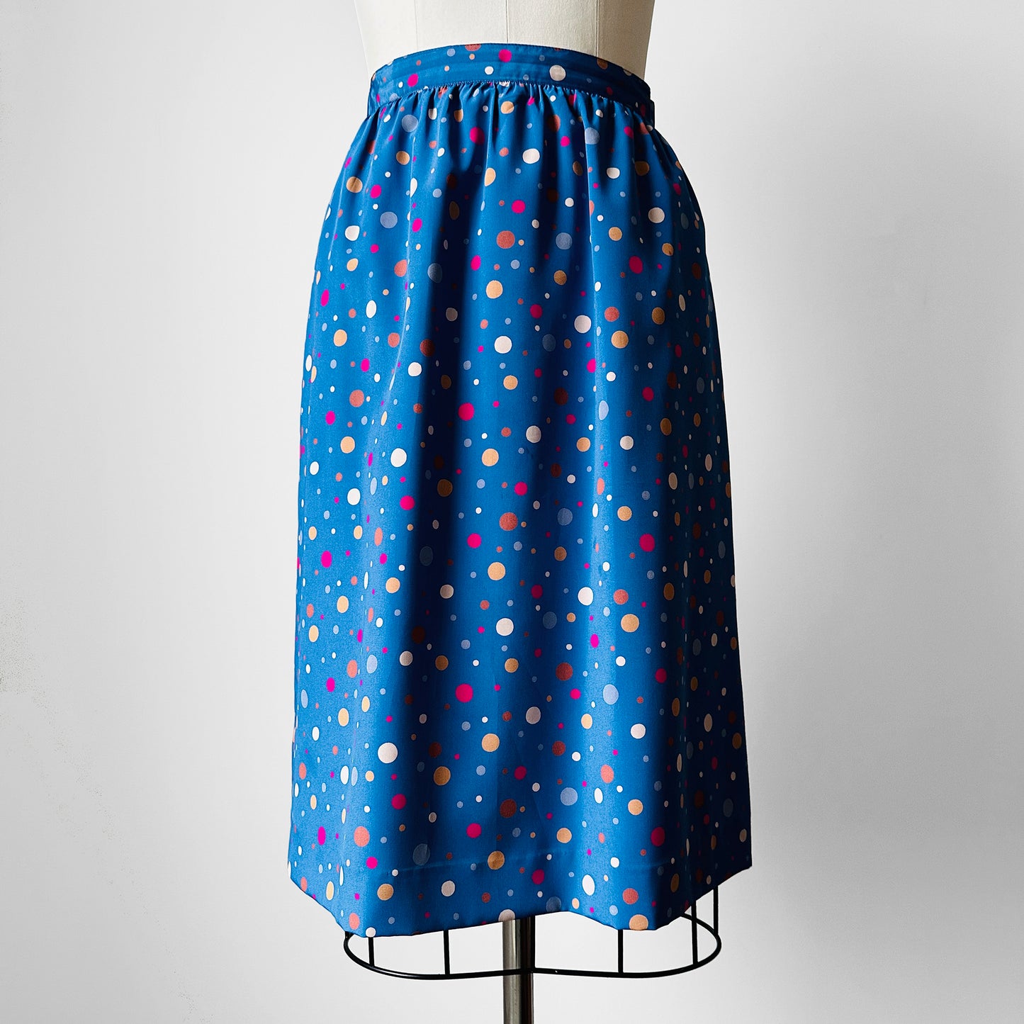 1970s - 1980s Blue Polka Dot Peplum Blouse and Skirt Set- Sz. XXS/XS