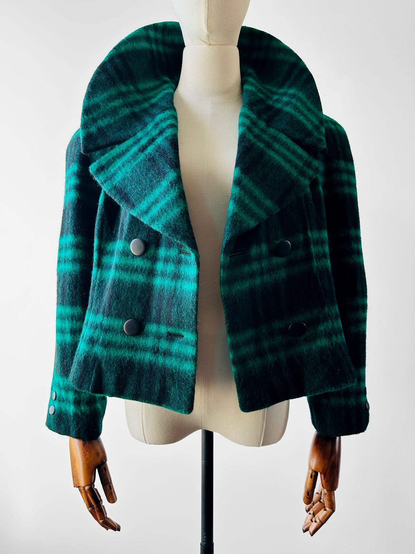 1980s Green Plaid Wool Crop Naha-Line Paris Jacket - Sz. S/M