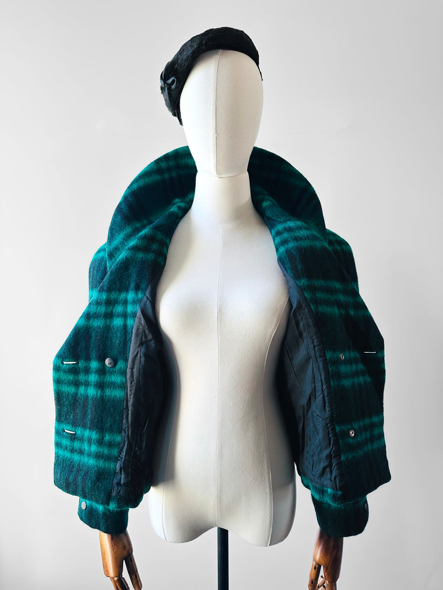 1980s Green Plaid Wool Crop Naha-Line Paris Jacket - Sz. S/M