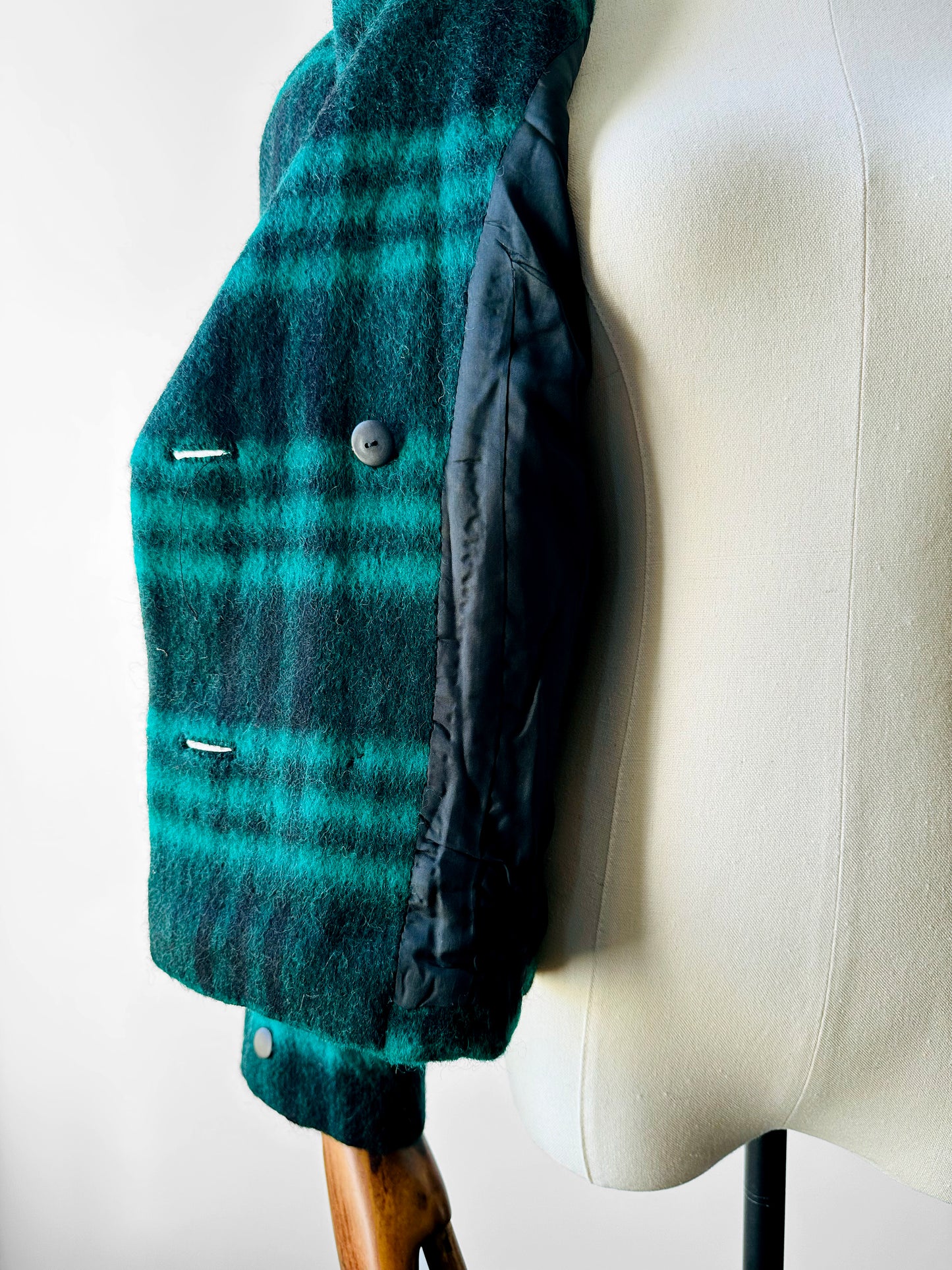 1980s Green Plaid Wool Crop Naha-Line Paris Jacket - Sz. S/M
