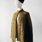 1960s - 1970s Yellow and Black High Collar Open Front Tweed Cape