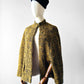 1960s - 1970s Yellow and Black High Collar Open Front Tweed Cape