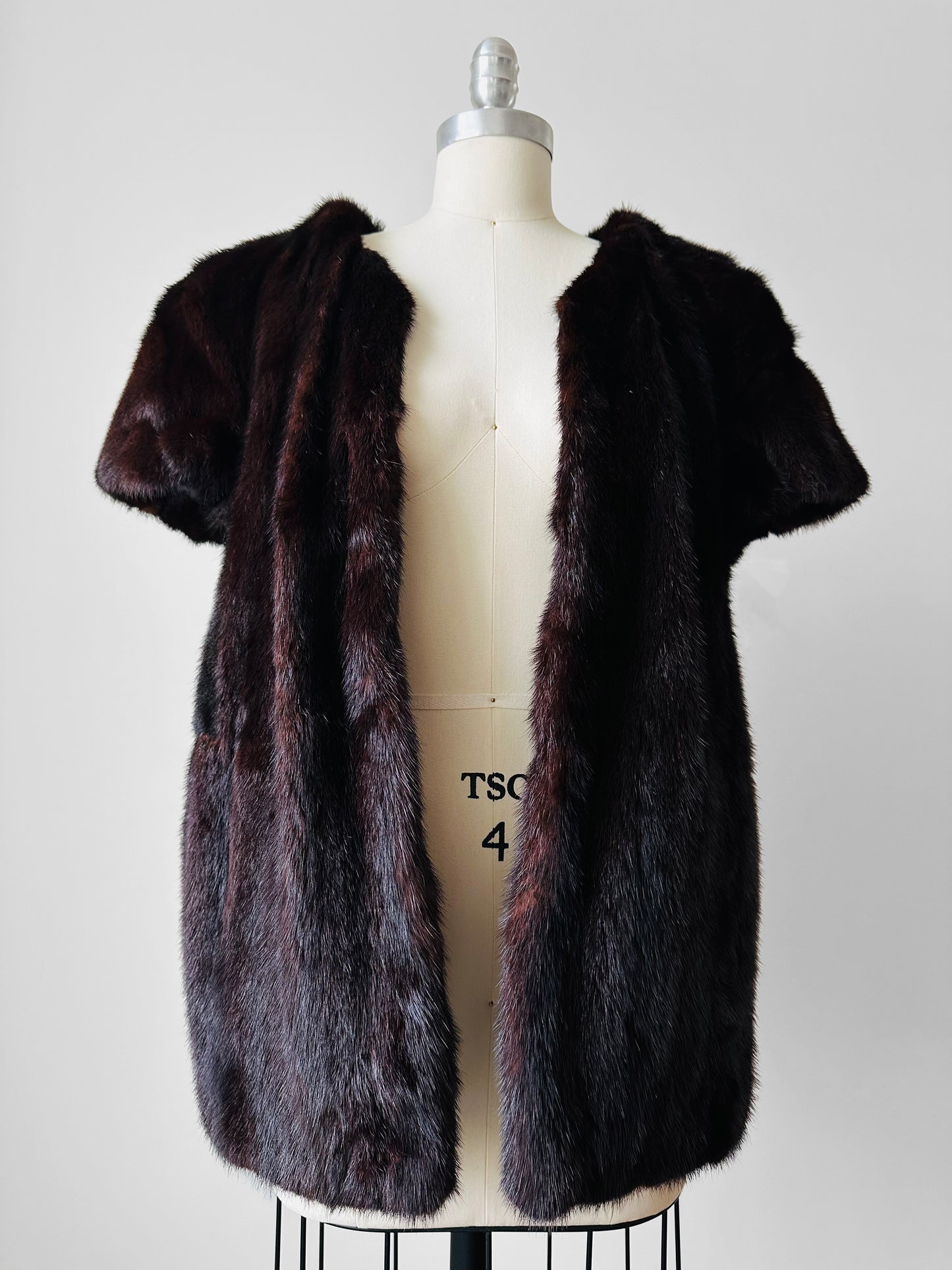 1970s Upcycled Crop Sleeve Lined Open Front Fur Vest - Sz. S/M