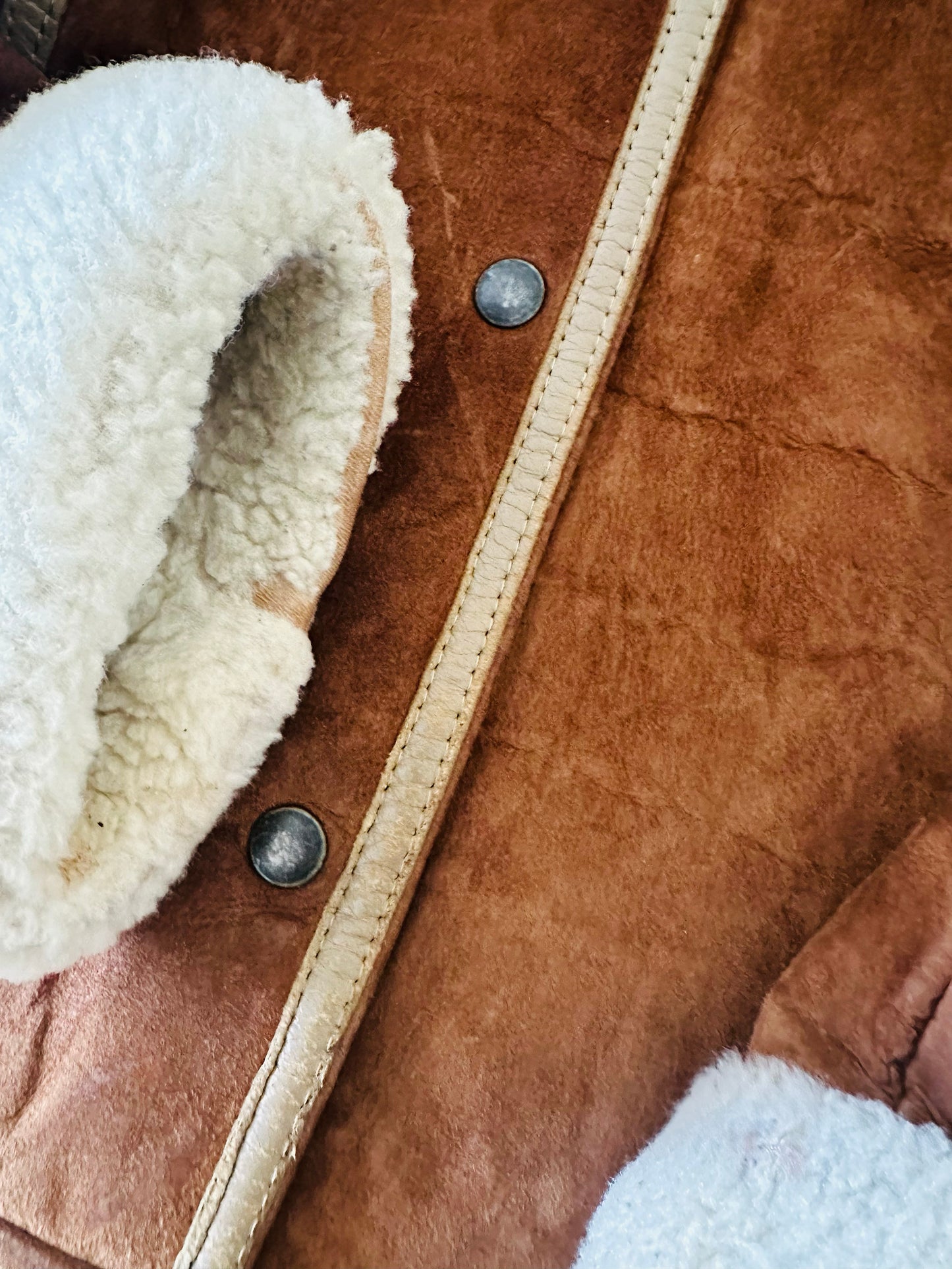 1980s Cognac Made in FRANCE Suede Shearling Jacket - Sz. S/M