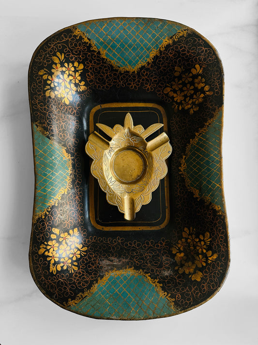 Vintage Mid Century Etched Brass Ashtray