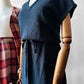 1980s Navy Blue Textured Tied Waist Knit Dress - Sz. Small