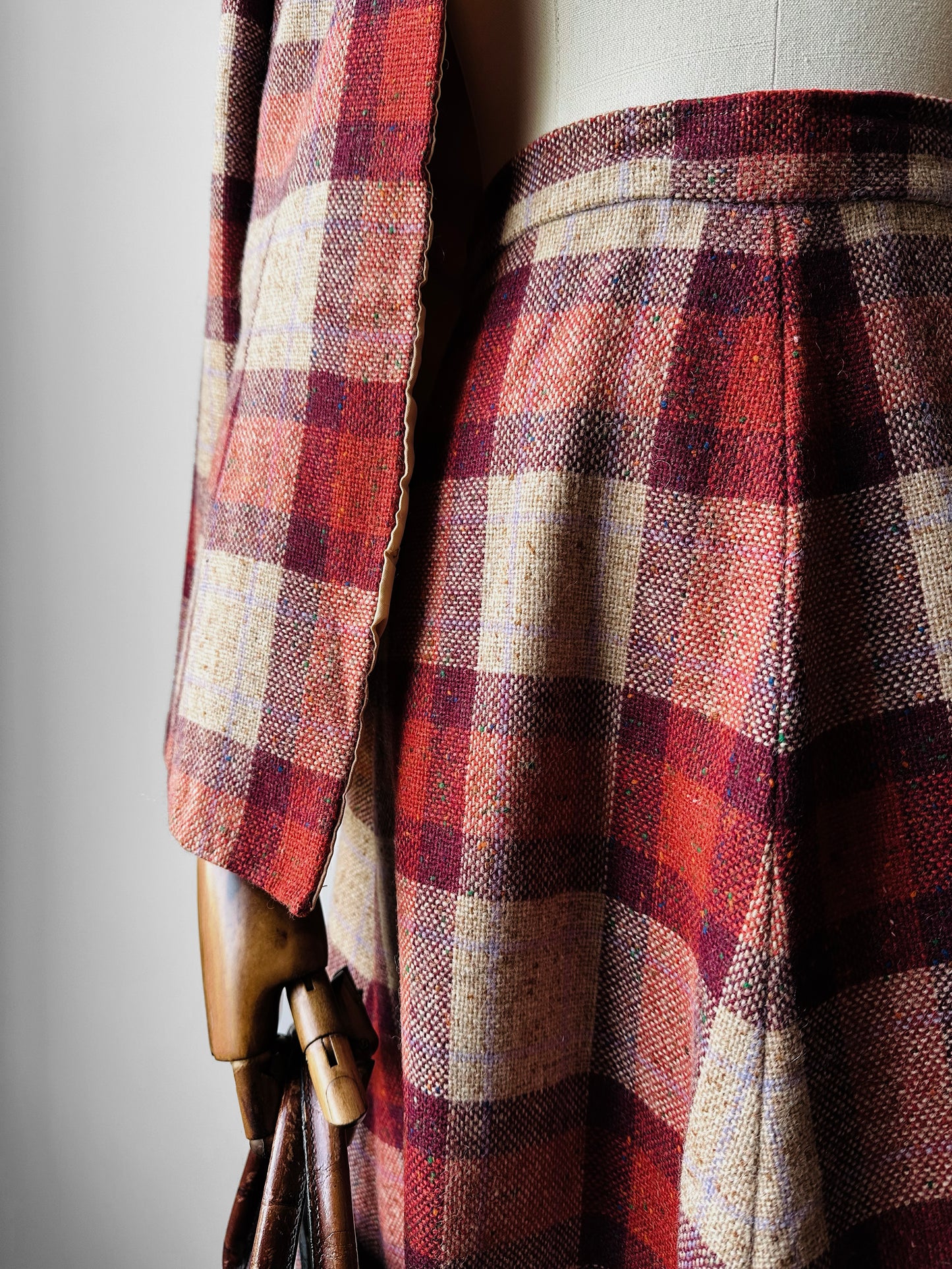 1960s - 1970s Red Plaid Wool Skirt and Jacket Set - Sz. XS/S