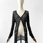 Vintage 1970s - 2000s Late 20th Century Black Netted Crochet Long Sleeve Cardigan Top - Sz. S