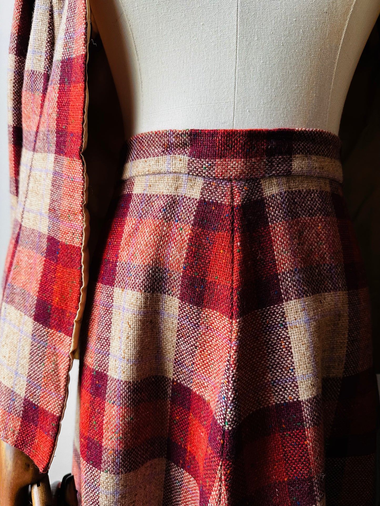 1960s - 1970s Red Plaid Wool Skirt and Jacket Set - Sz. XS/S