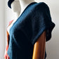 1980s Navy Blue Textured Tied Waist Knit Dress - Sz. Small