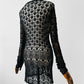 Vintage 1970s - 2000s Late 20th Century Black Netted Crochet Long Sleeve Cardigan Top - Sz. S