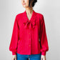 1970s - 1980s Red Pleated Chest Tied Neck Blouse - Sz. S