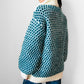 Teal and Cream Wool Turtleneck Patterned Oversized Knit Pullover Sweater