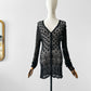 Vintage 1970s - 2000s Late 20th Century Black Netted Crochet Long Sleeve Cardigan Top - Sz. S