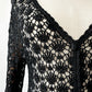 Vintage 1970s - 2000s Late 20th Century Black Netted Crochet Long Sleeve Cardigan Top - Sz. S