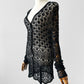 Vintage 1970s - 2000s Late 20th Century Black Netted Crochet Long Sleeve Cardigan Top - Sz. S