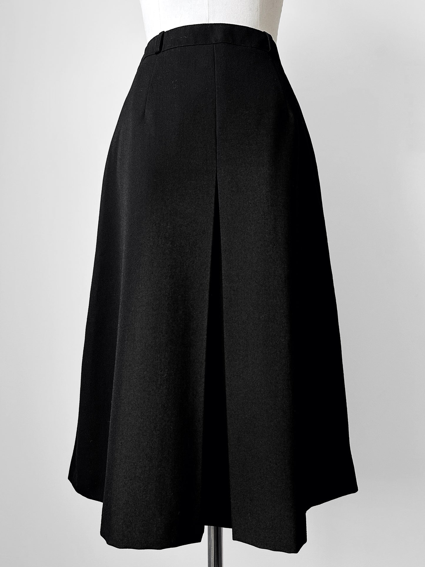 1960s Black Wool Blend Aline Inverted Pleat Skirt - Sz. XS/S