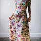 1930s Floor Length Floral Peplum Waist Dress - Sz. Sm