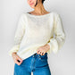 1970s - 1980s Butter Cream Long Sleeve Boatneck Acrylic Knit Long Sleeve Top - Sz. S