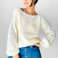 1970s - 1980s Butter Cream Long Sleeve Boatneck Acrylic Knit Long Sleeve Top - Sz. S