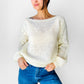 1970s - 1980s Butter Cream Long Sleeve Boatneck Acrylic Knit Long Sleeve Top - Sz. S