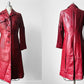 1970s Style Deep Cranberry Red Leather Tapered Waist Midi-Length Coat - Sz. Small