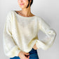 1970s - 1980s Butter Cream Long Sleeve Boatneck Acrylic Knit Long Sleeve Top - Sz. S