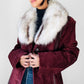 1970s Burgundy Suede Leather Fur Collared Belted Midi-Length Coat