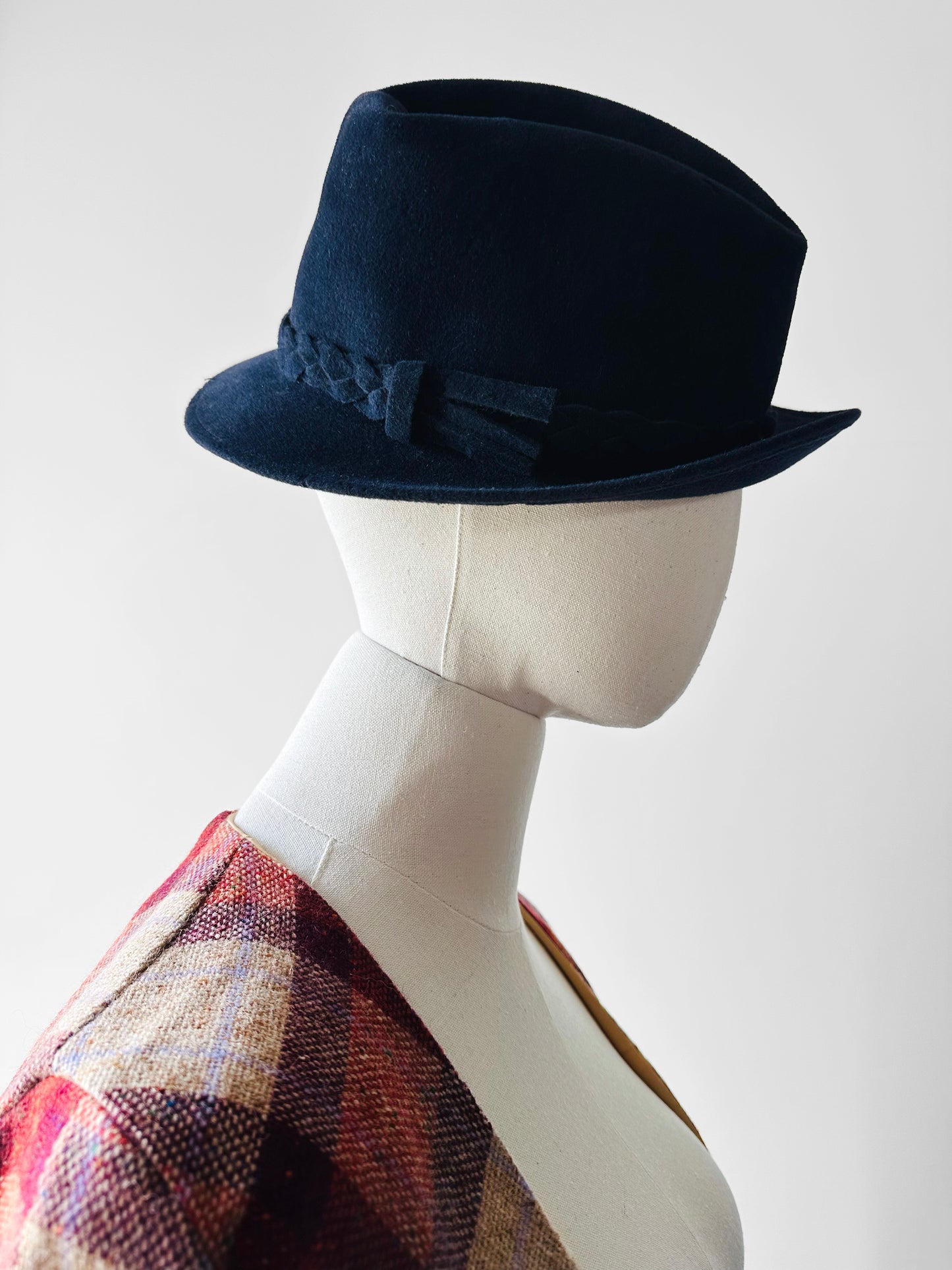 1950s - 1960s Navy Blue LEE Fur Felt Fedora - Sz. S/M