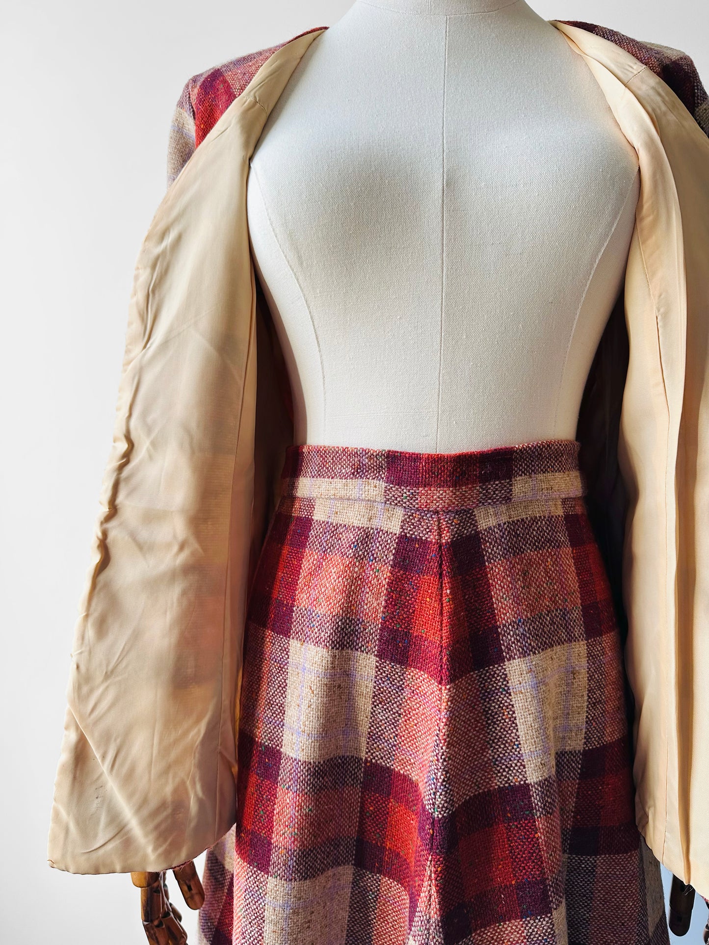 1960s - 1970s Red Plaid Wool Skirt and Jacket Set - Sz. XS/S