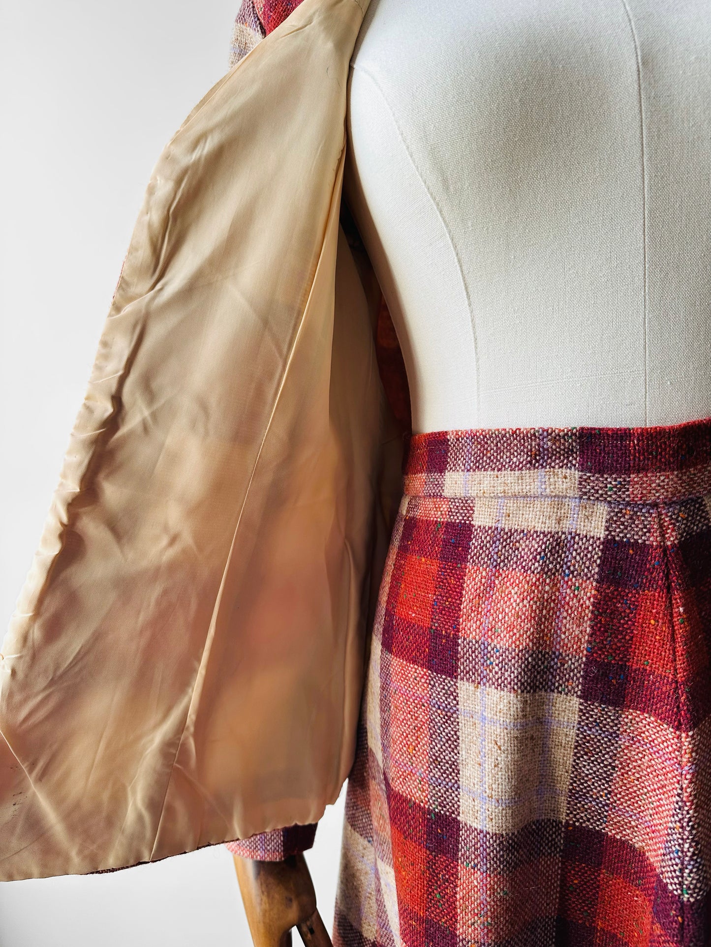 1960s - 1970s Red Plaid Wool Skirt and Jacket Set - Sz. XS/S