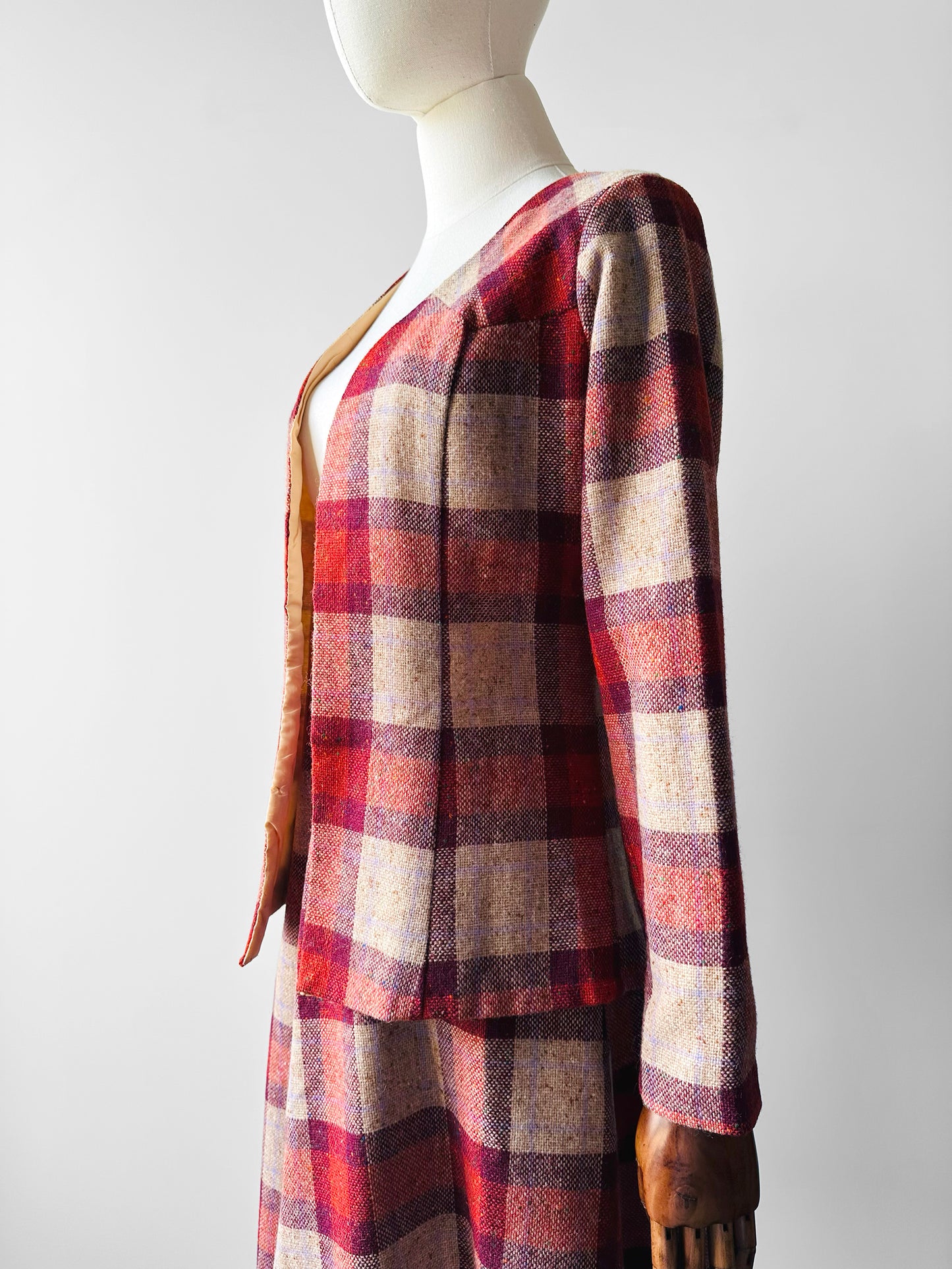 1960s - 1970s Red Plaid Wool Skirt and Jacket Set - Sz. XS/S