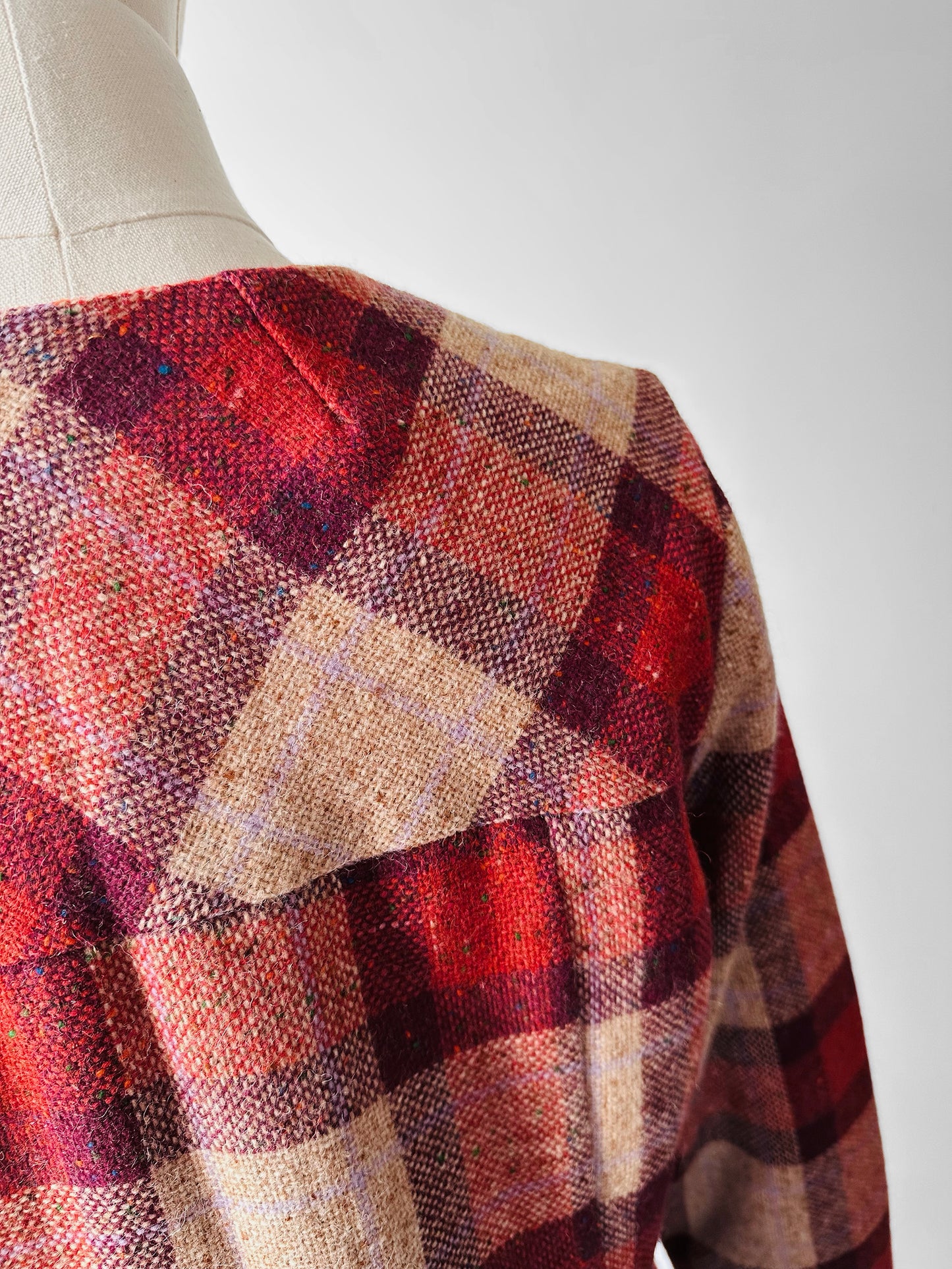 1960s - 1970s Red Plaid Wool Skirt and Jacket Set - Sz. XS/S