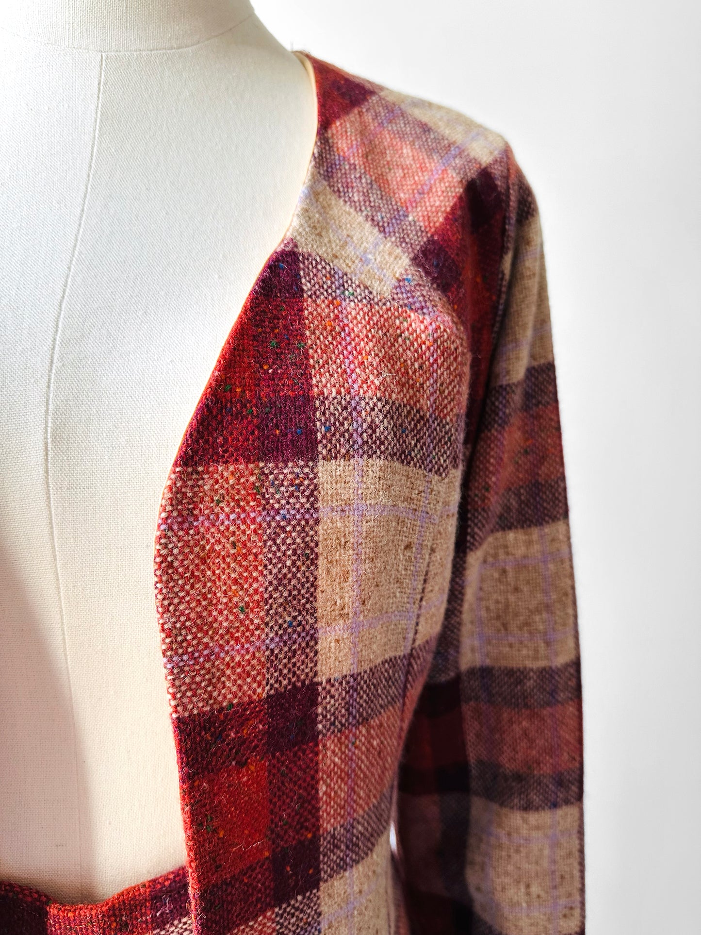 1960s - 1970s Red Plaid Wool Skirt and Jacket Set - Sz. XS/S