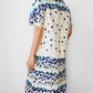 Vintage 1960s Purple and Blue Floral Drop-Waist Cotton Linen Short Sleeve Dress with Inverted Pleat - Sz. S/M
