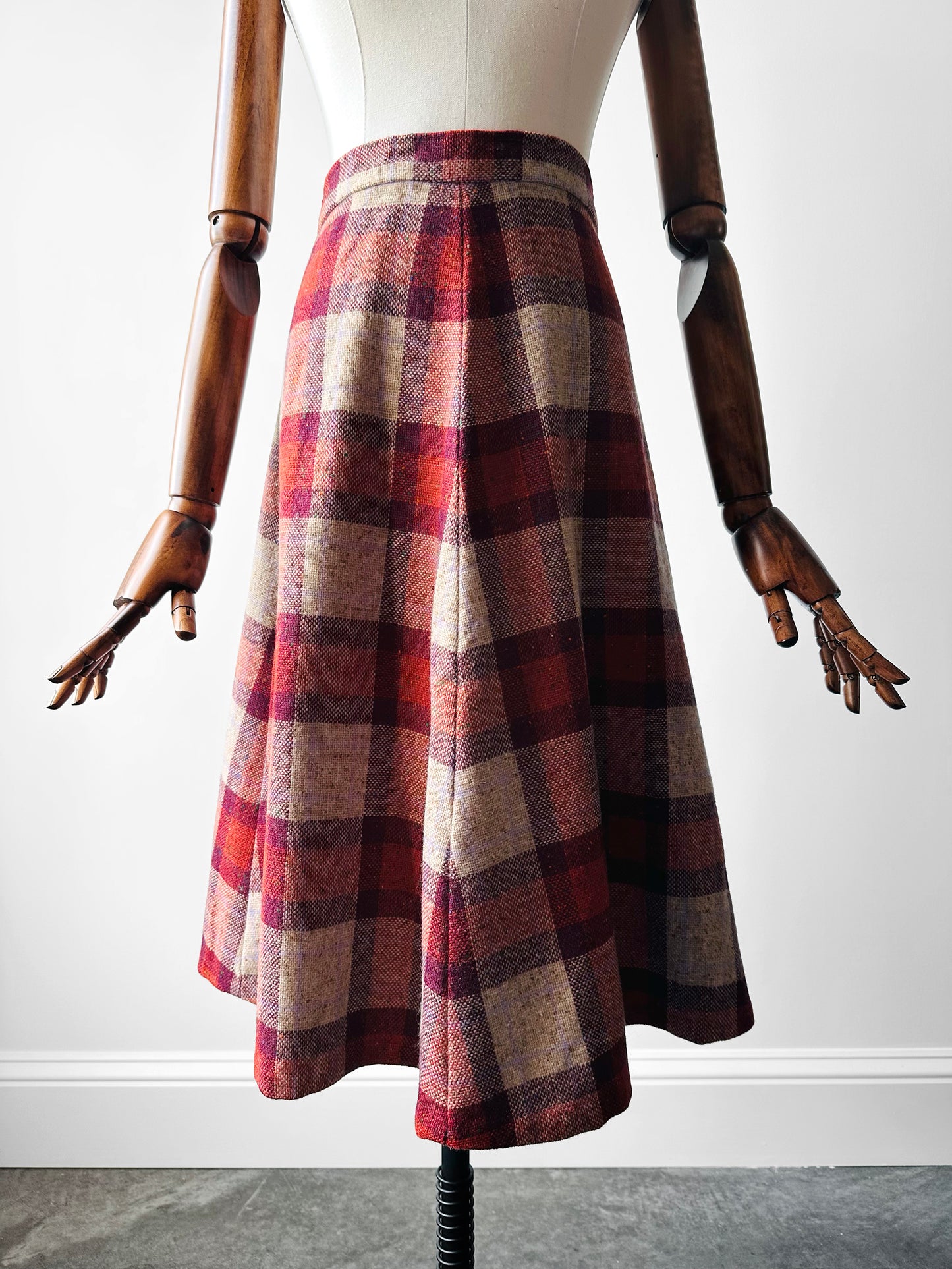 1960s - 1970s Red Plaid Wool Skirt and Jacket Set - Sz. XS/S