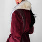 1970s Burgundy Suede Leather Fur Collared Belted Midi-Length Coat