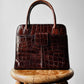 Late 20th Century Auburn Brown Textured Leather Handbag