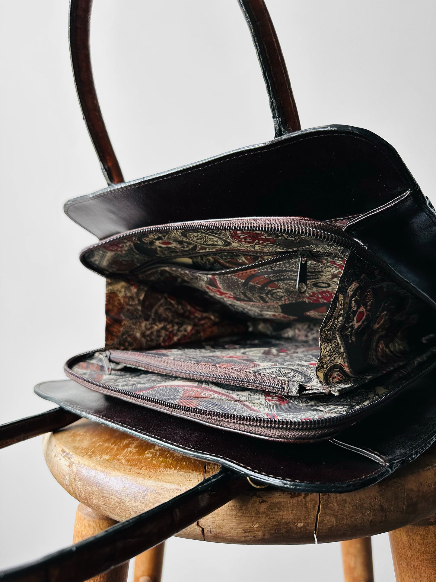 Late 20th Century Auburn Brown Textured Leather Handbag